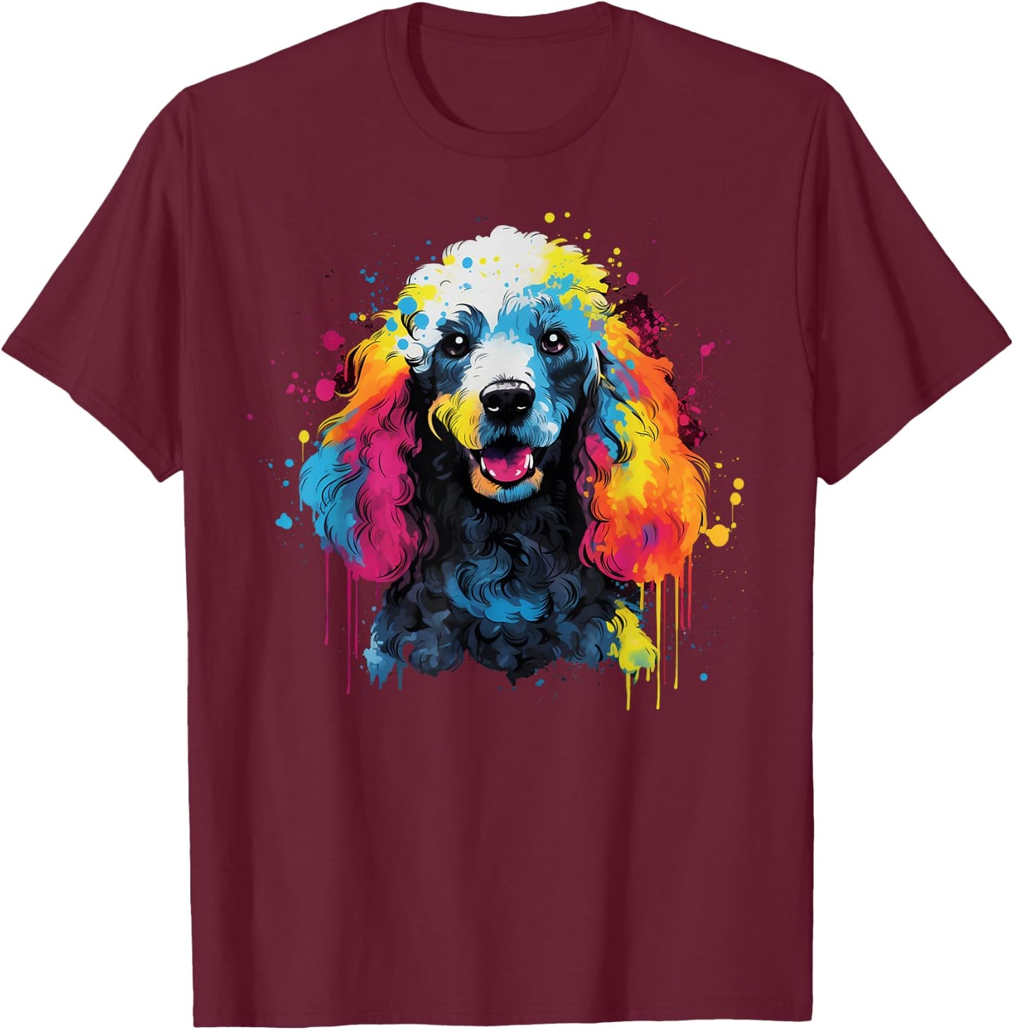 Colorful Poodle Dog T-Shirt - T-Shirt | Maroon