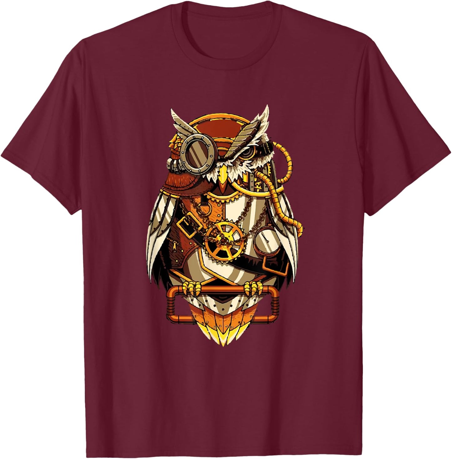 Steampunk Owl Art Bird Lovers T-Shirt - T-Shirt | Maroon