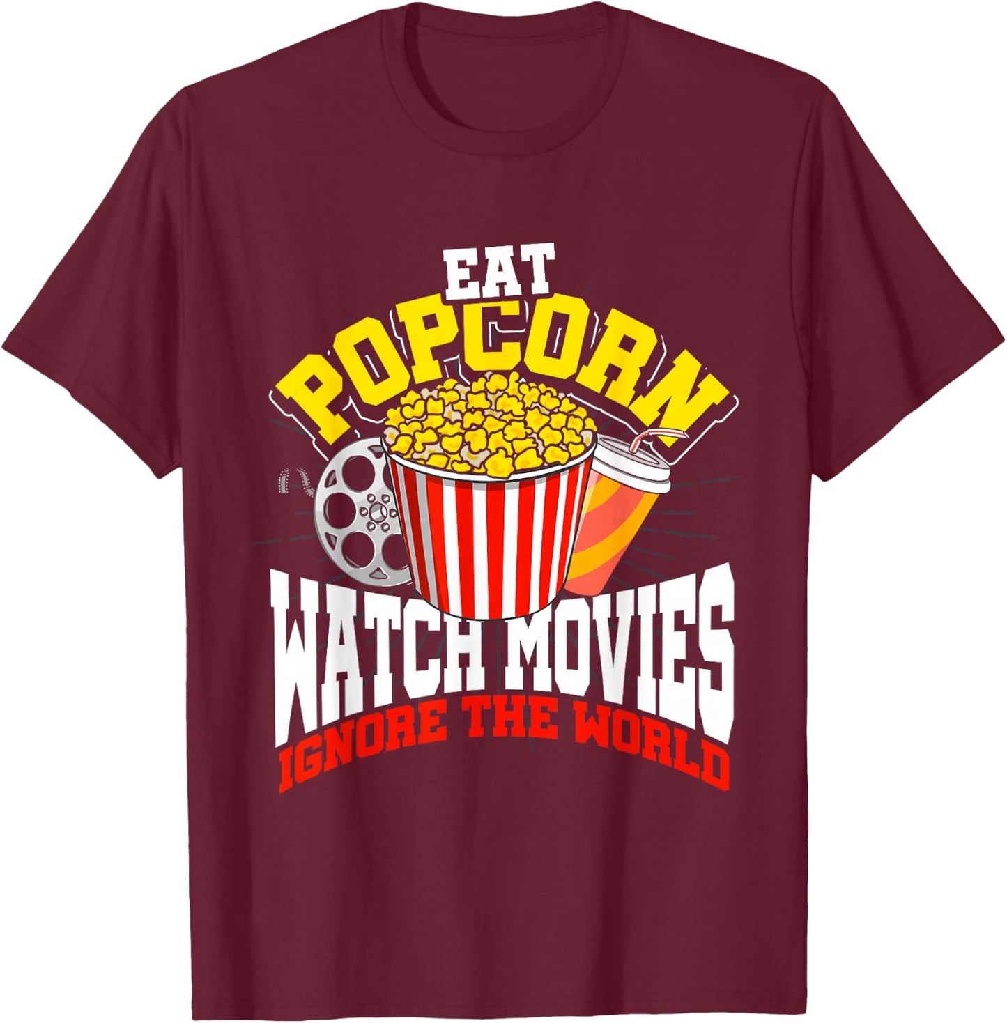 Retro Movie Night Gift Film Food Lover Popcorn T-Shirt - T-Shirt | Maroon