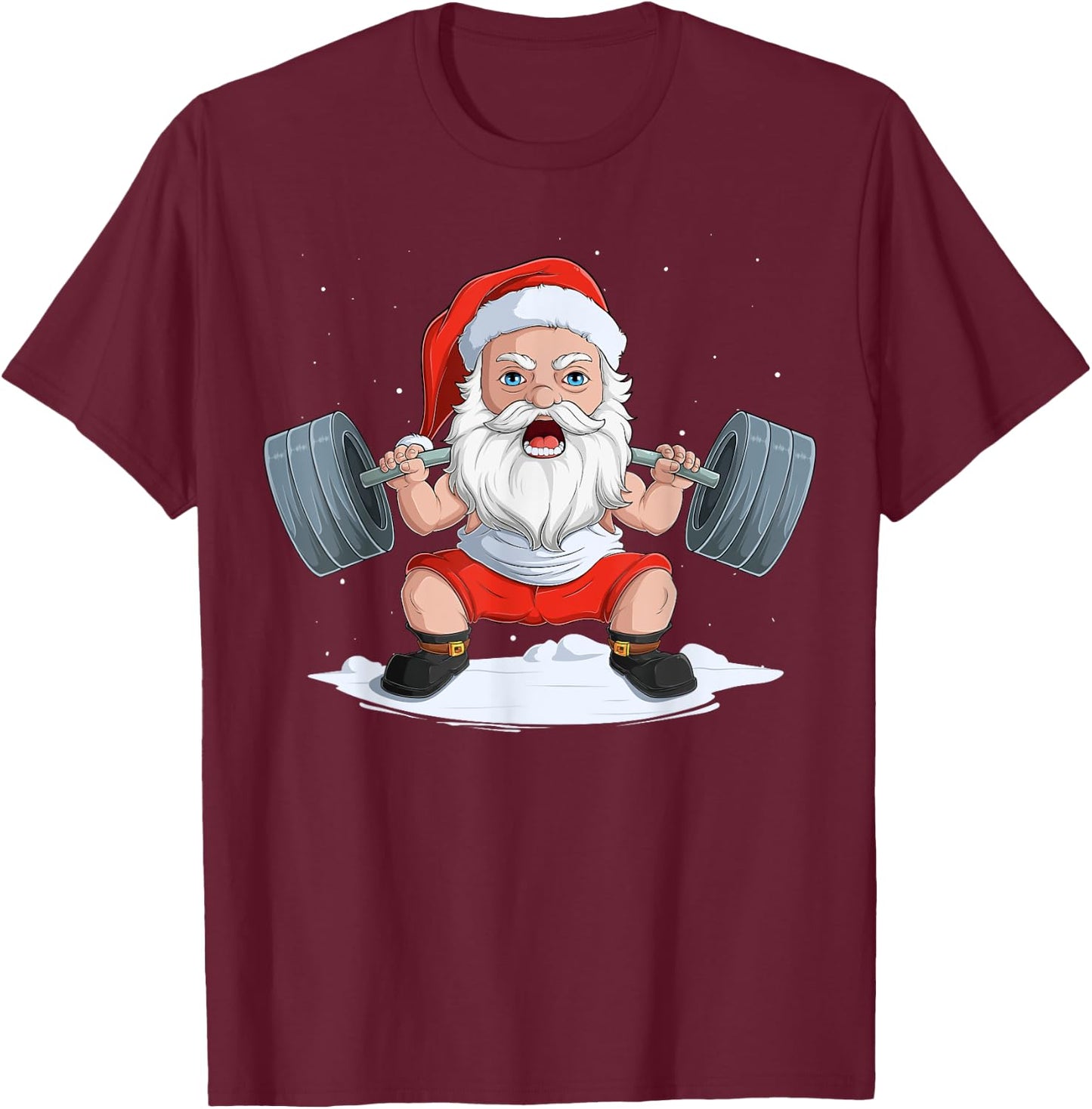 XMAS Christmas Santa Claus Weight Lifter Powerlifting T-Shirt - T-Shirt | Maroon