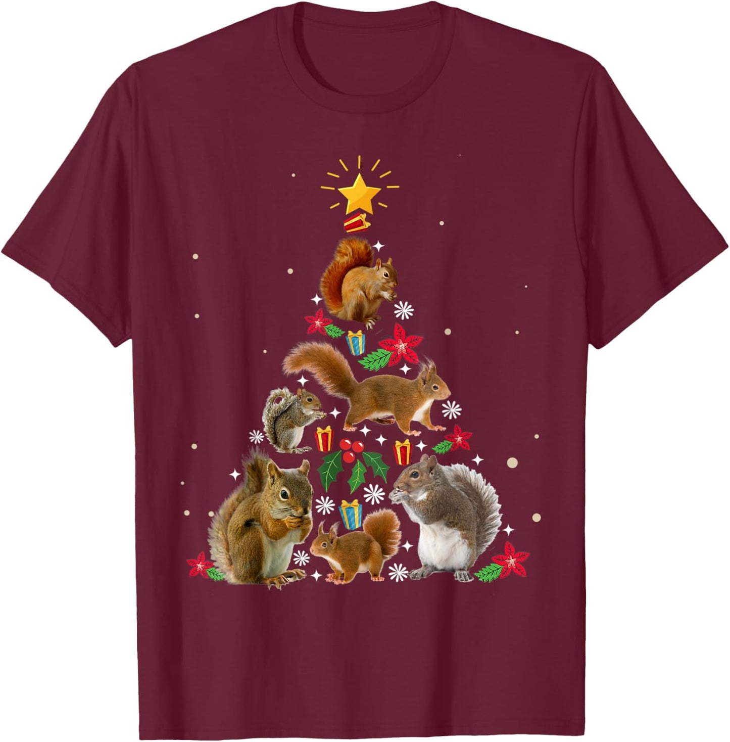 Squirrel Christmas Tree Shirt T-Shirt - T-Shirt | Maroon