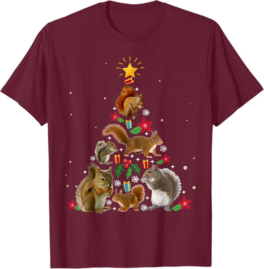 Squirrel Christmas Tree Shirt T-Shirt - T-Shirt | Maroon