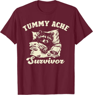 Vintage Tummy Ache Survivor Racoon Retro 90s Animal Lover T-Shirt - T-Shirt | Maroon