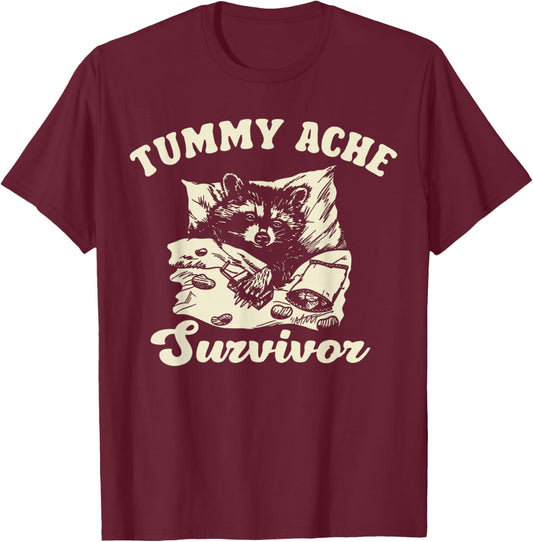 Vintage Tummy Ache Survivor Racoon Retro 90s Animal Lover T-Shirt - T-Shirt | Maroon