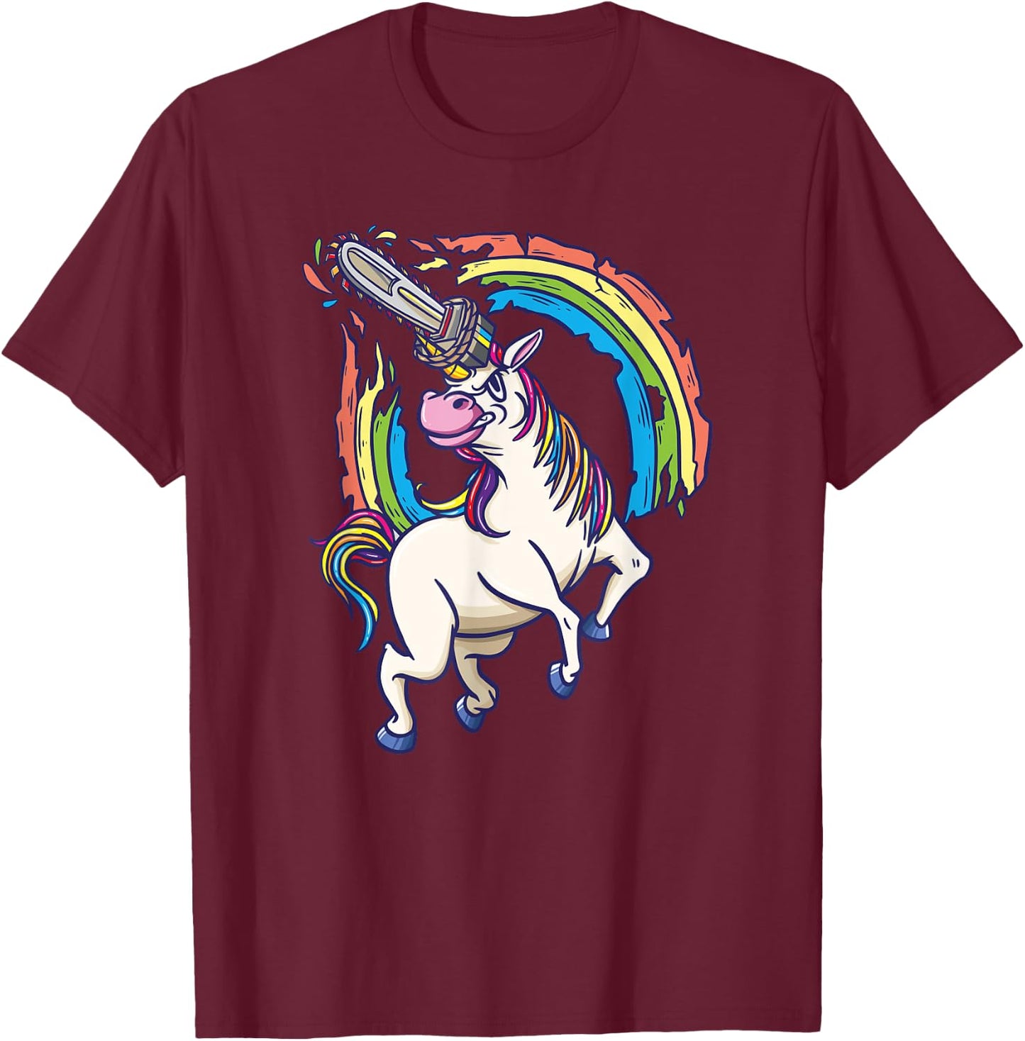 Chainsaws unicorn comes to kill fun gift T-Shirt - T-Shirt | Maroon