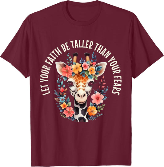 Giraffe Lover Christian Faith Bible Verse Quote Flowers T-Shirt - T-Shirt | Maroon