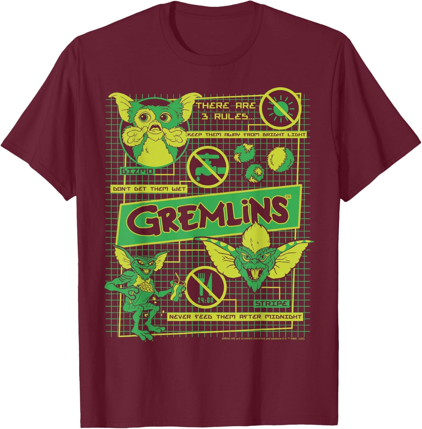 Gremlins Three Rules Schematics T-Shirt - T-Shirt | Maroon