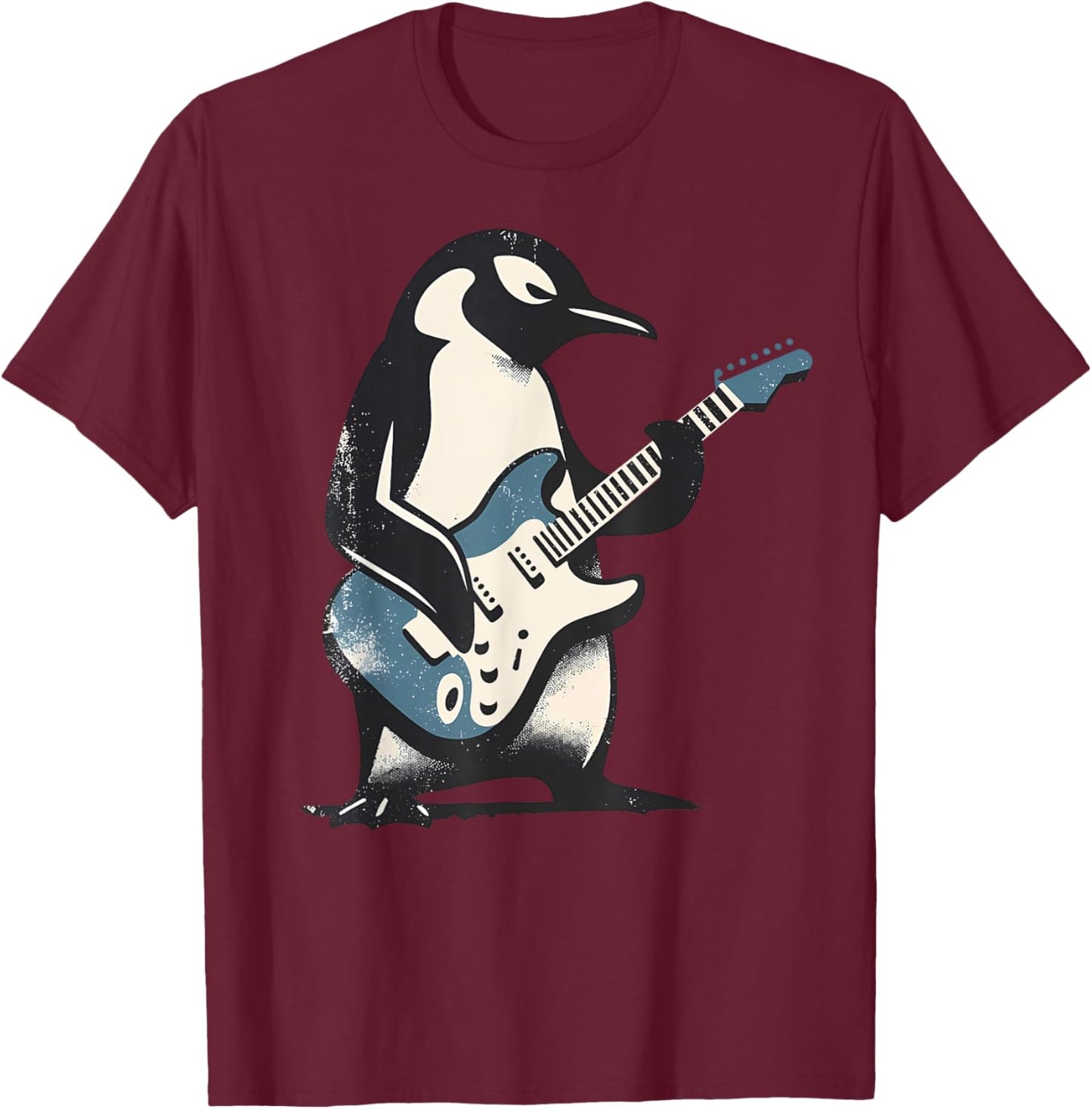 Cool Penguin Playing Guitar Music Lover Penguin Guitar Funny T-Shirt - T-Shirt | Maroon