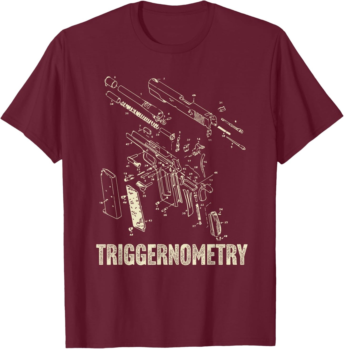 Triggernometry 2A 2nd Second Amendment Patent Drawing T-Shirt - T-Shirt | Maroon