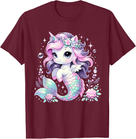 Unicorn Mermaid Birthday Party Mermicorn T-Shirt - T-Shirt | Maroon