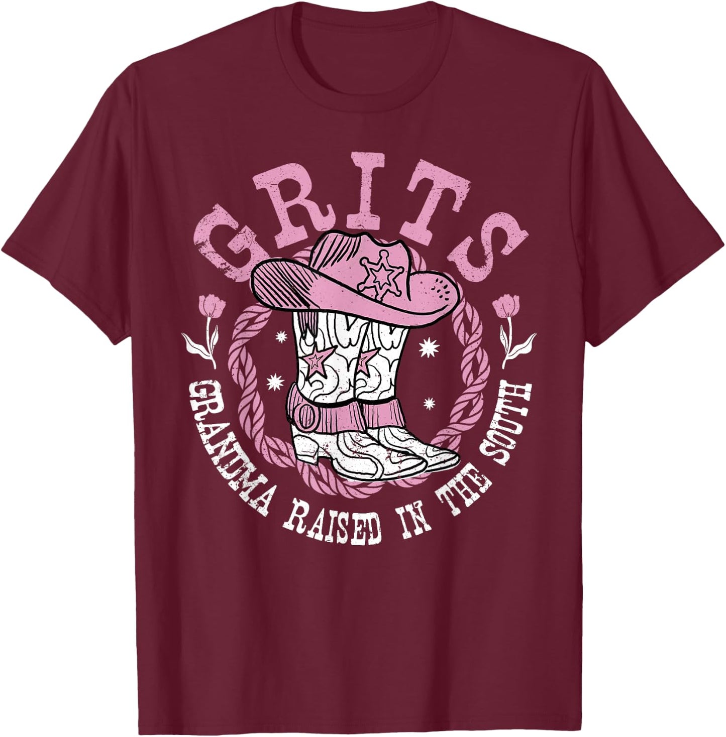 Grandma Raised In The South Grandma Southern Grits T-Shirt - T-Shirt | Maroon