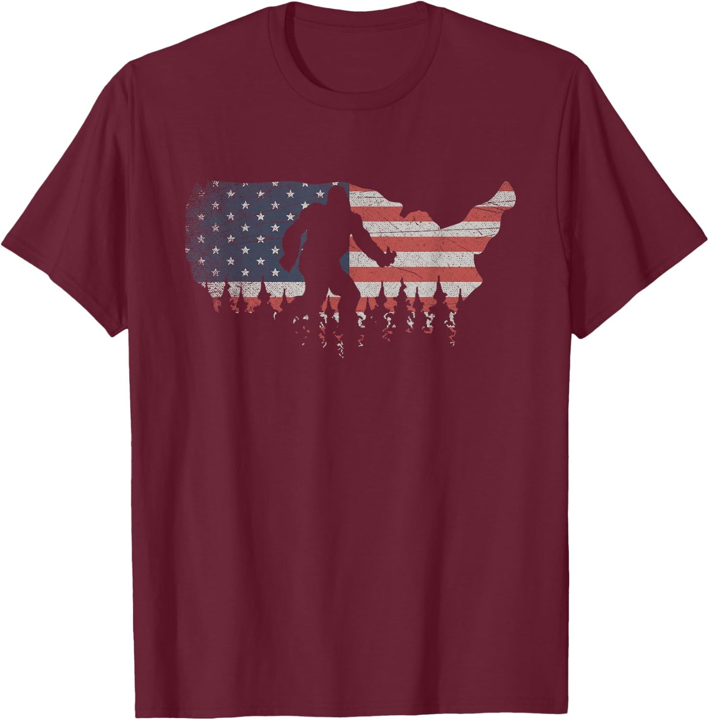 Patriotic Yeti US Flag Sasquatch Cryptozoology Gift Bigfoot T-Shirt - T-Shirt | Maroon