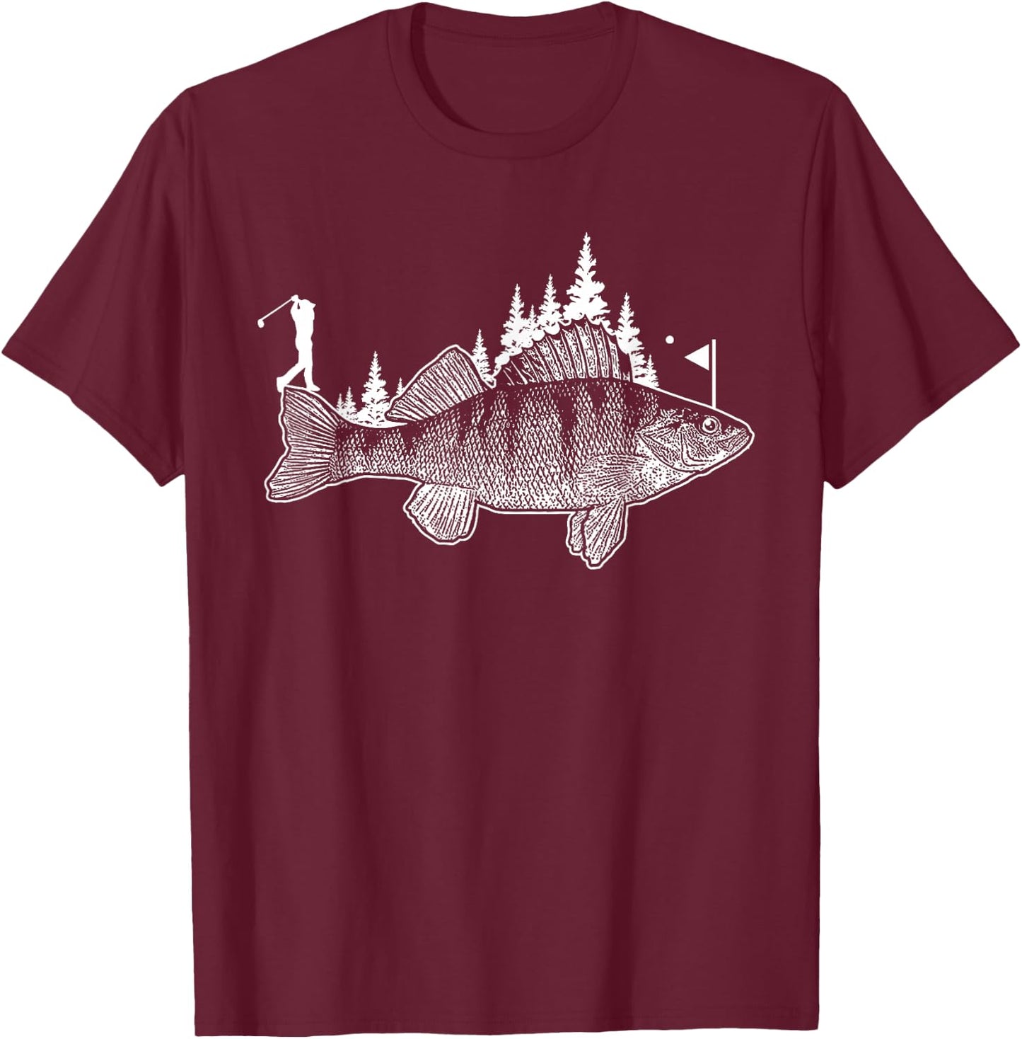 Walleye Fishing Gift Golf Fan Fish Golfing Fisherman Golfer T-Shirt - T-Shirt | Maroon