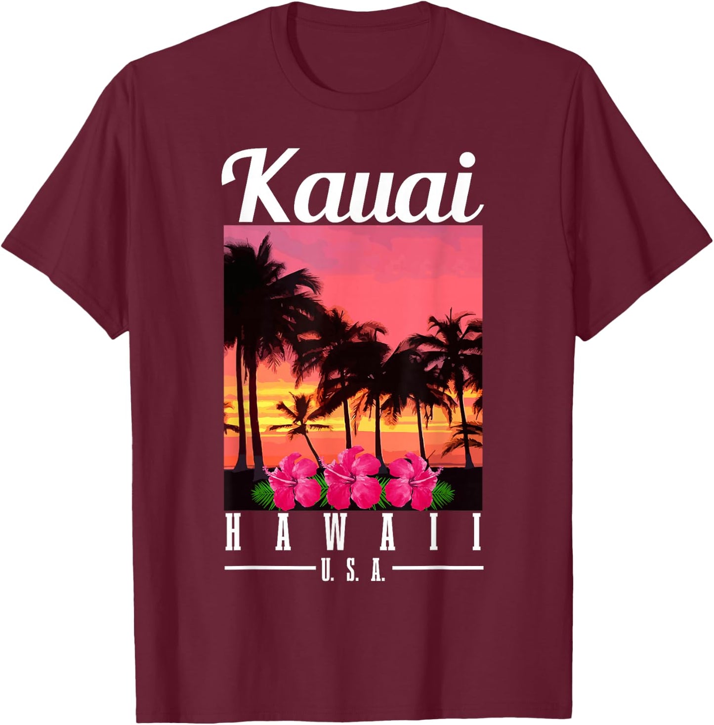 Kauai Hawaii Aloha Hawaiian Islands Surfer Souvenir T-Shirt - T-Shirt | Maroon