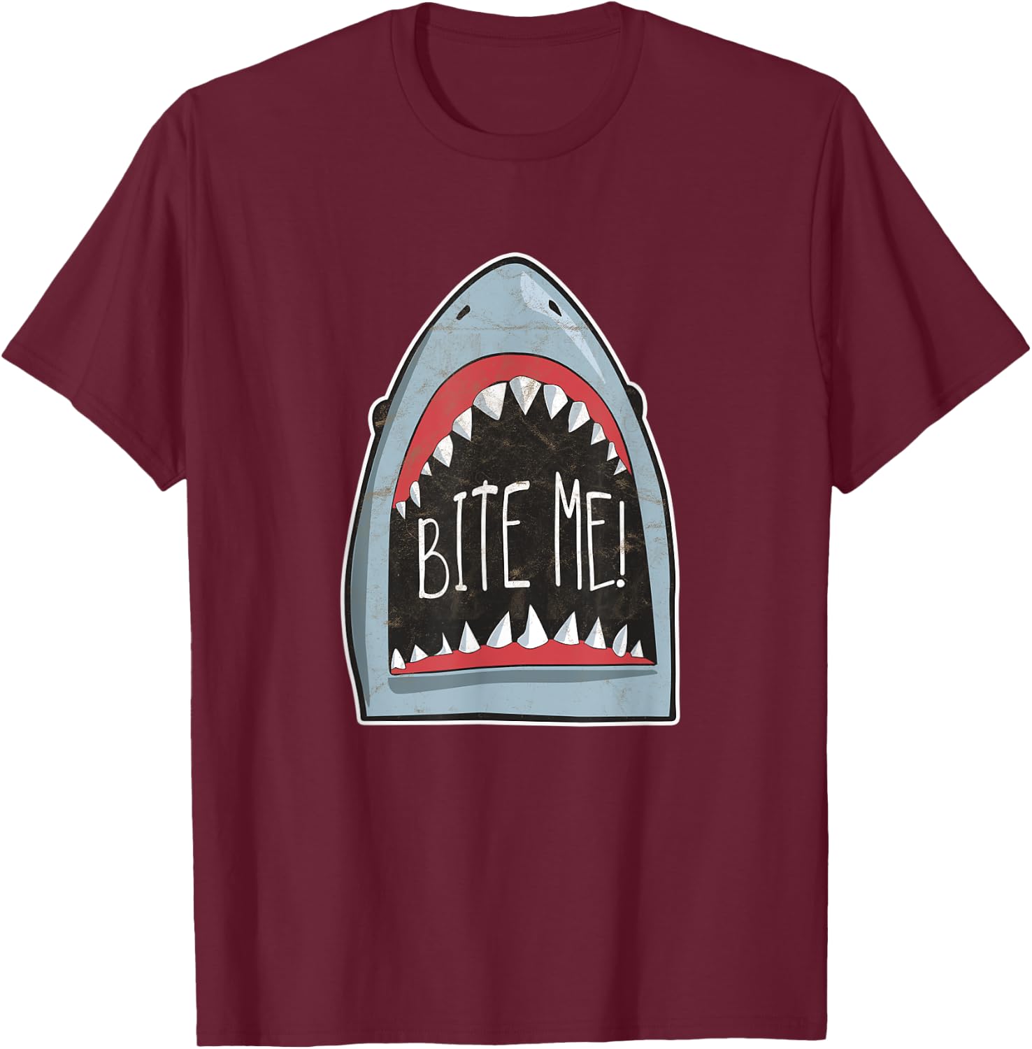 Bite Me Funny Shark Fan Beach Ocean Attire For Summer T-Shirt - T-Shirt | Maroon