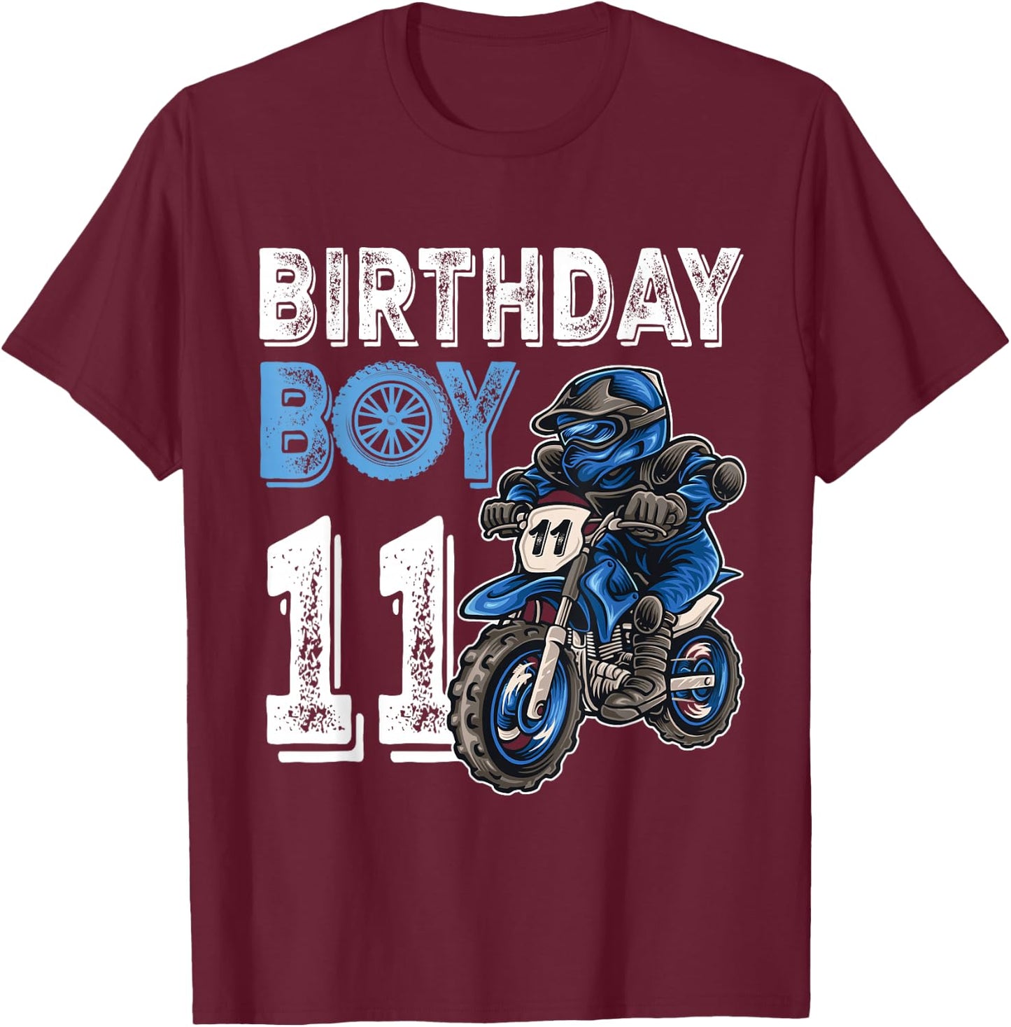 Motocross MX 11th Gift 11 Year Old Dirt Bike Birthday Party T-Shirt - T-Shirt | Maroon