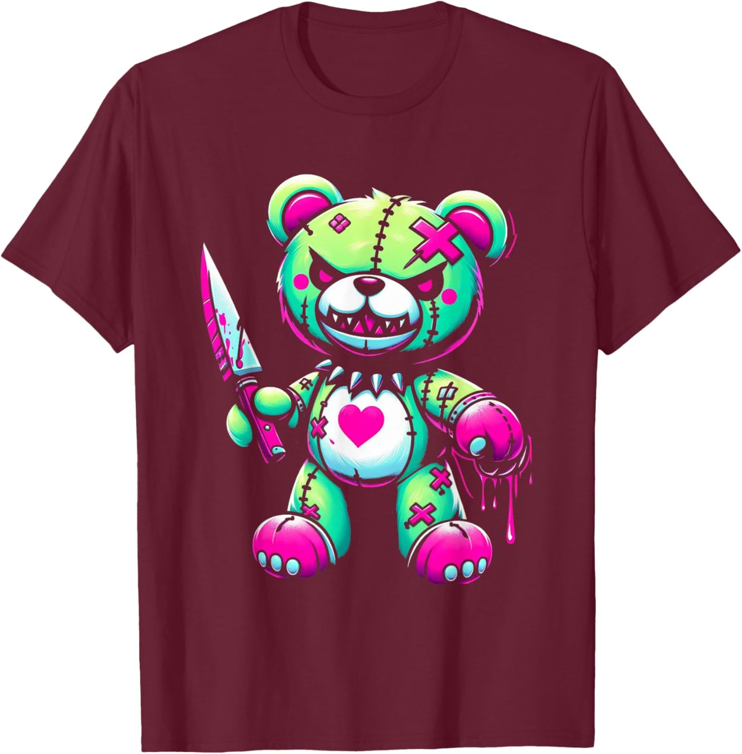 Pastel Goth Teddy Bear Horror Halloween Creepy Scary T-Shirt - T-Shirt | Maroon