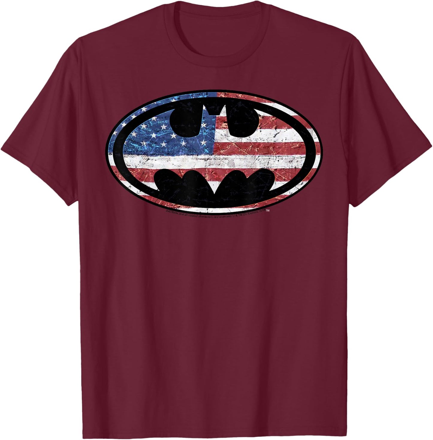 DC Comics Batman Old Glory American Flag Logo T-Shirt - T-Shirt | Maroon