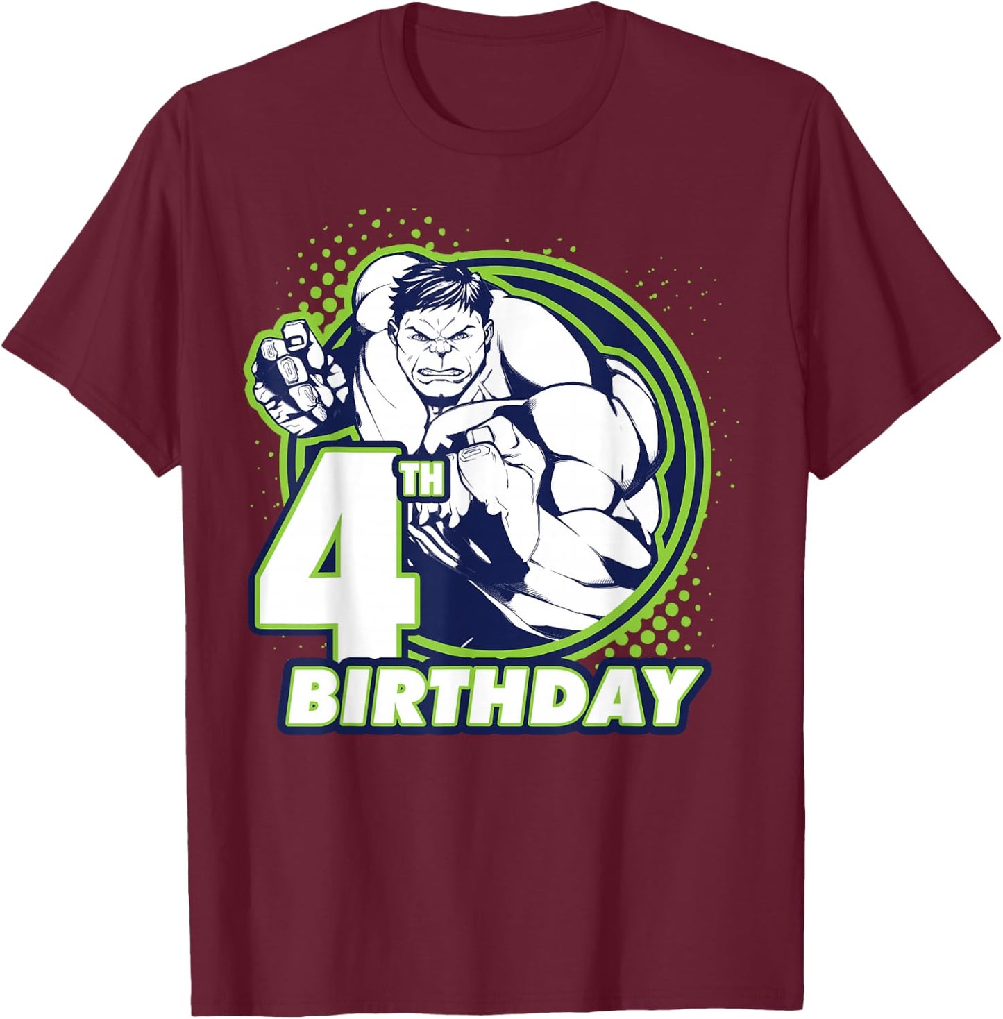 Marvel Avengers Hulk 4th Birthday Badge T-Shirt - T-Shirt | Maroon