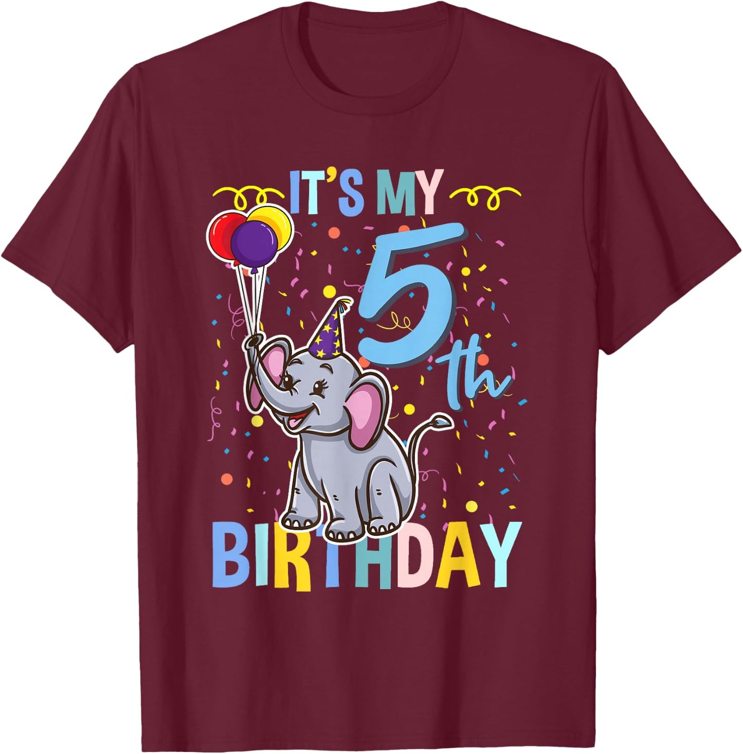 Its My 5th Birthday Elephant Animal Lover T-Shirt - T-Shirt | Maroon