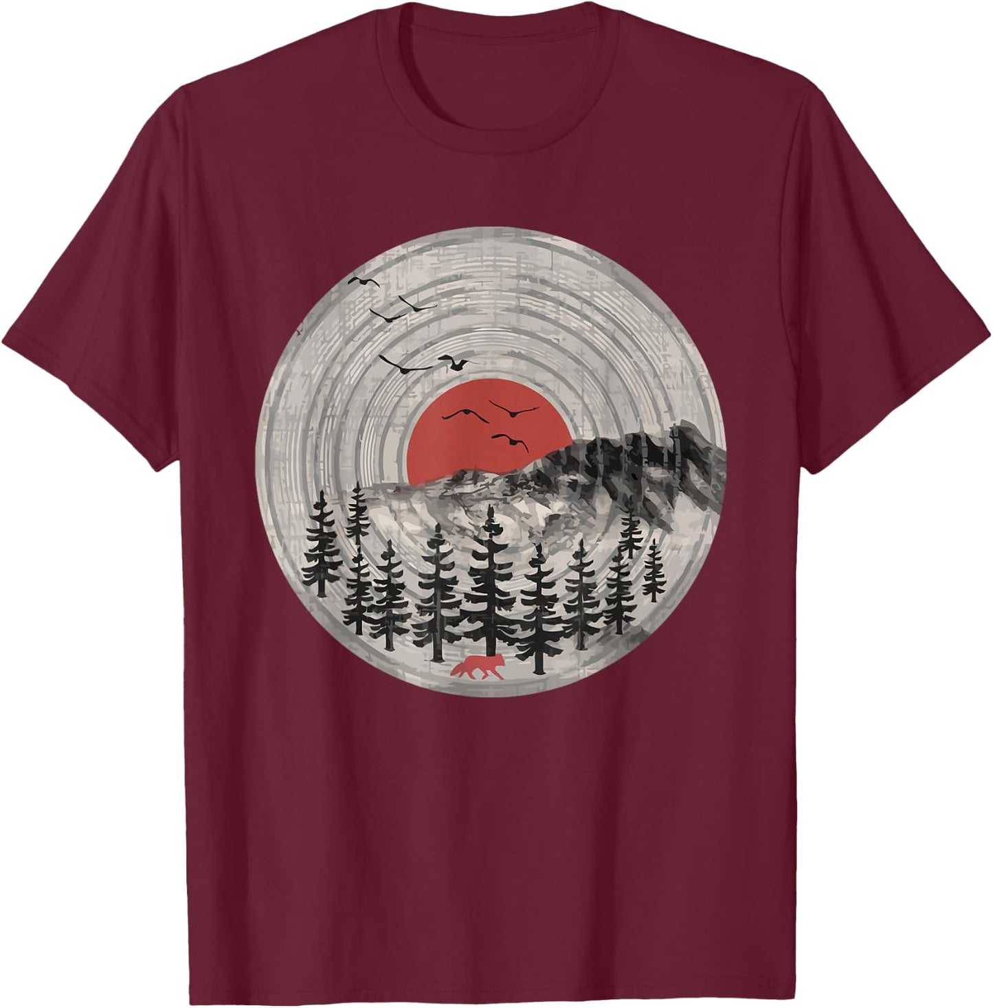 Wildlife Trees Outdoors Nature Retro Forest T-Shirt - T-Shirt | Maroon