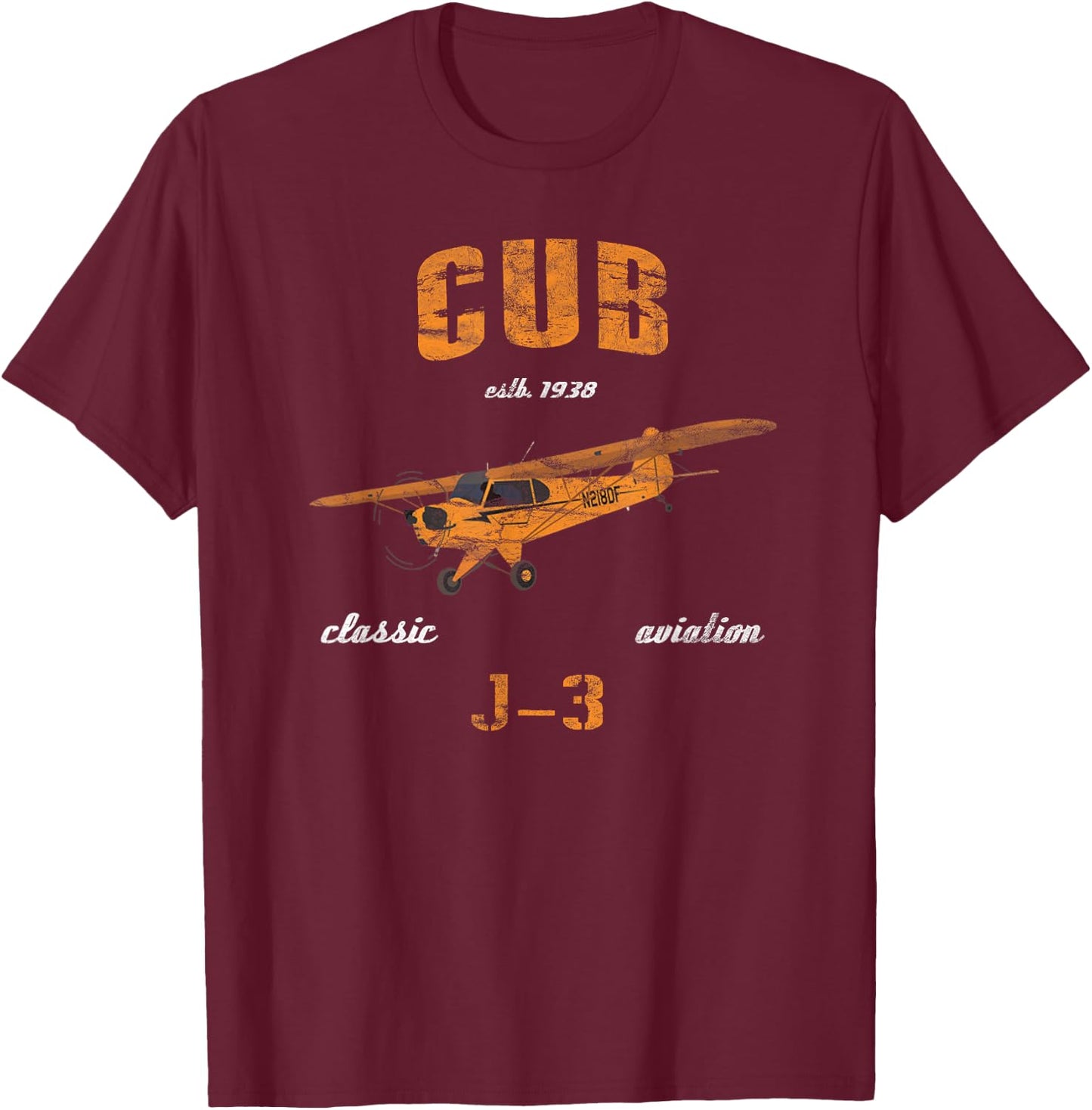 J-3 Cub Classic Airplane Aviation Vintage Pilot T-Shirt - T-Shirt | Maroon