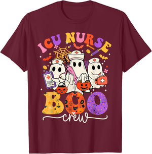 ICU Boo Crew Costume Funny Nurse Ghost Halloween T-Shirt - T-Shirt | Maroon