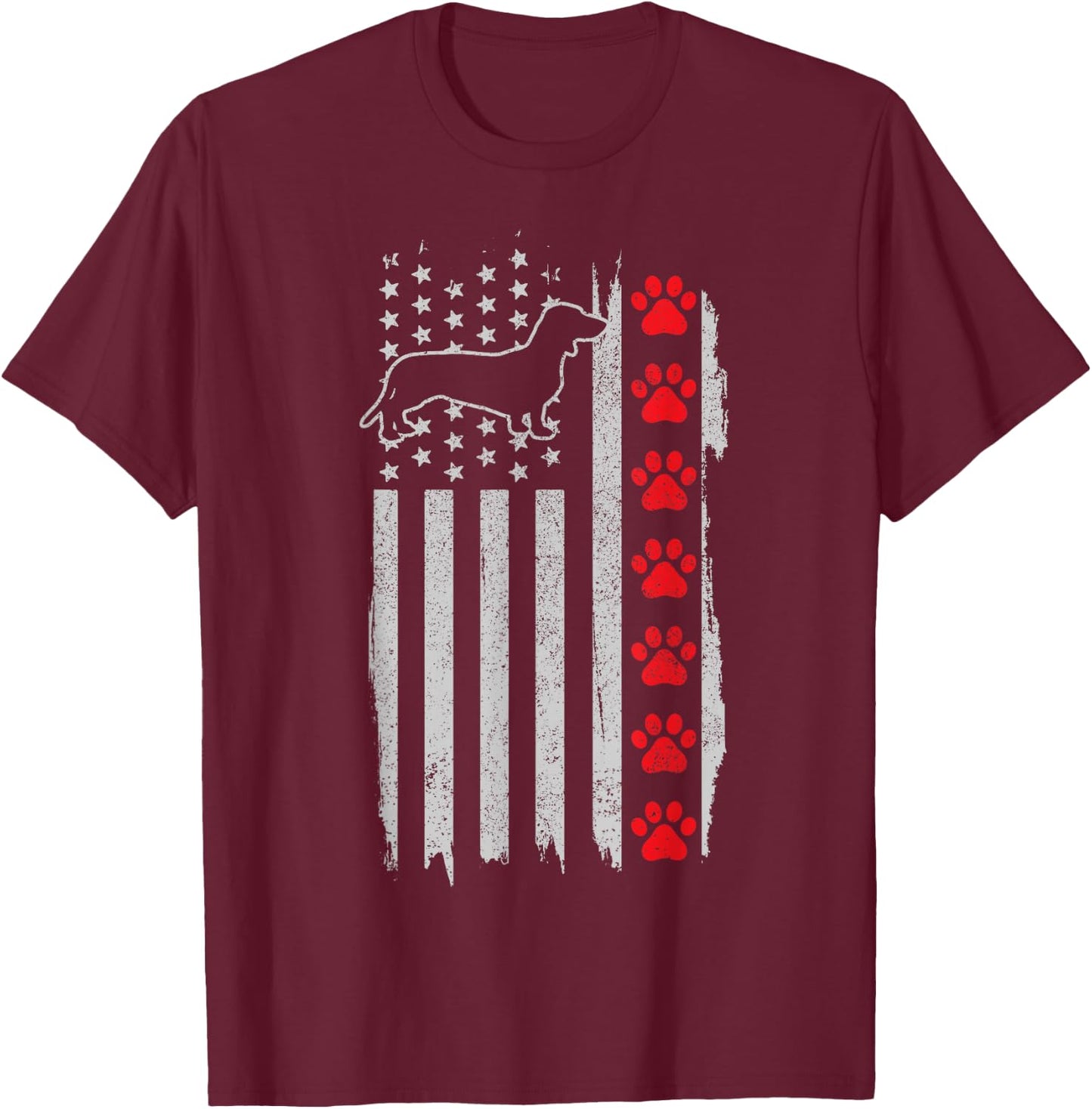 Dachshund American Flag 4th of July Patriotic Dog T-Shirt - T-Shirt | Maroon