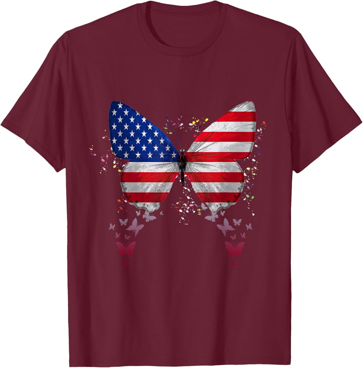 Butterfly American Flag 4th Of July Butterfly Lover T-Shirt - T-Shirt | Maroon