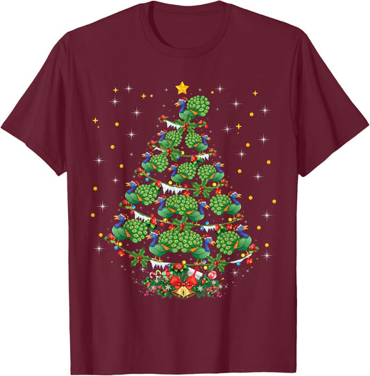 Funny Peacock Bird Lover Xmas Gift Peacock Christmas Tree T-Shirt - T-Shirt | Maroon