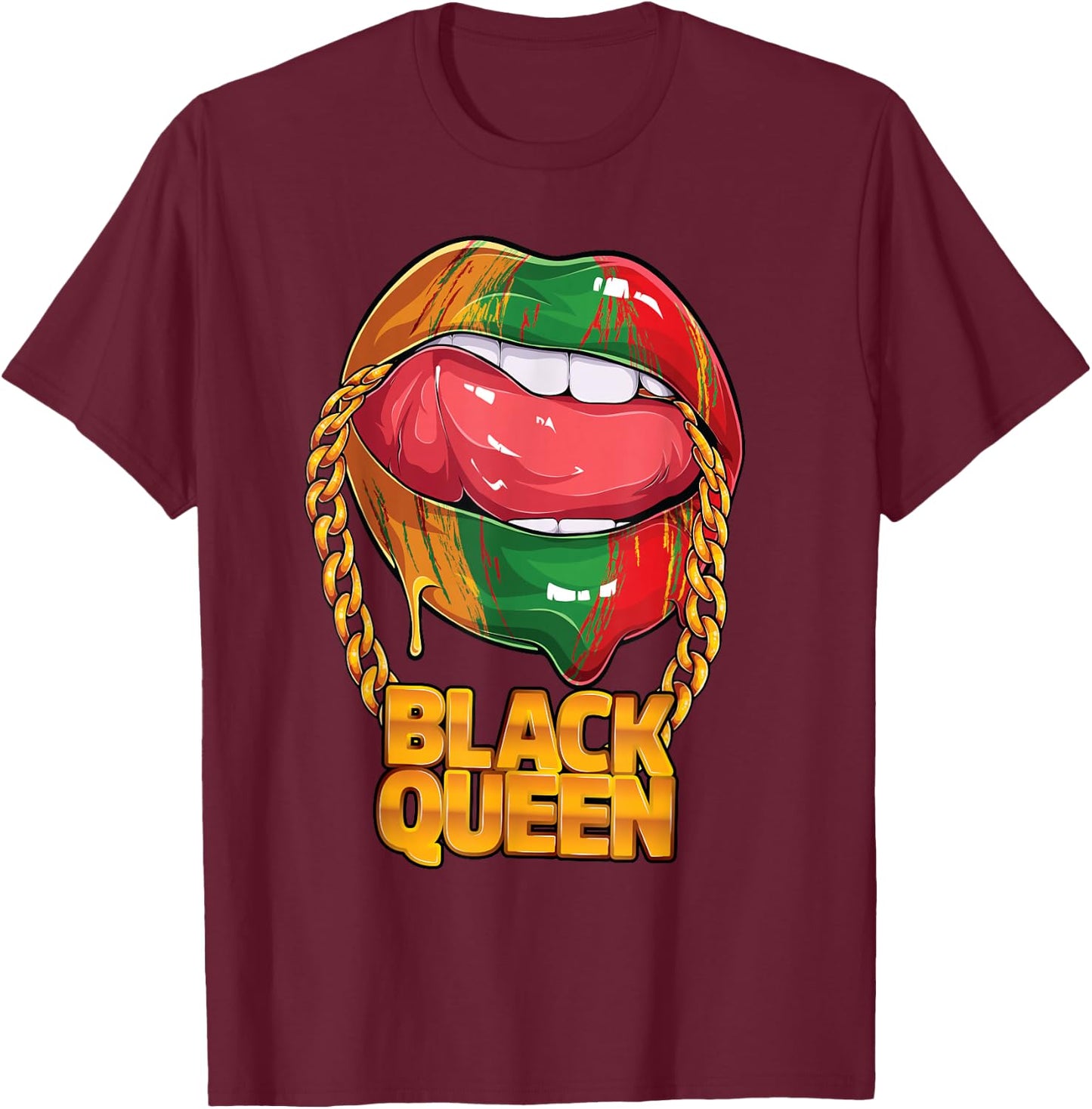 Black Queen Afro American Melanin Girl Lips Black History T-Shirt - T-Shirt | Maroon