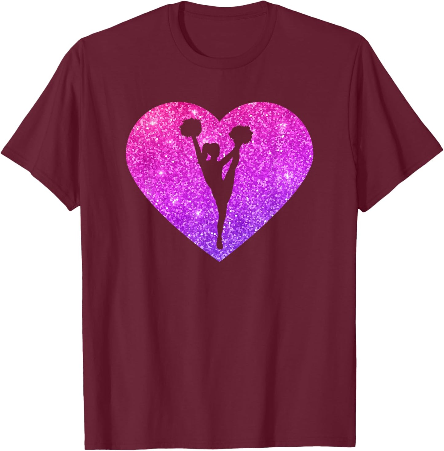 Cute Cheerleader Heart Gift Girls Teens And Women T-Shirt - T-Shirt | Maroon