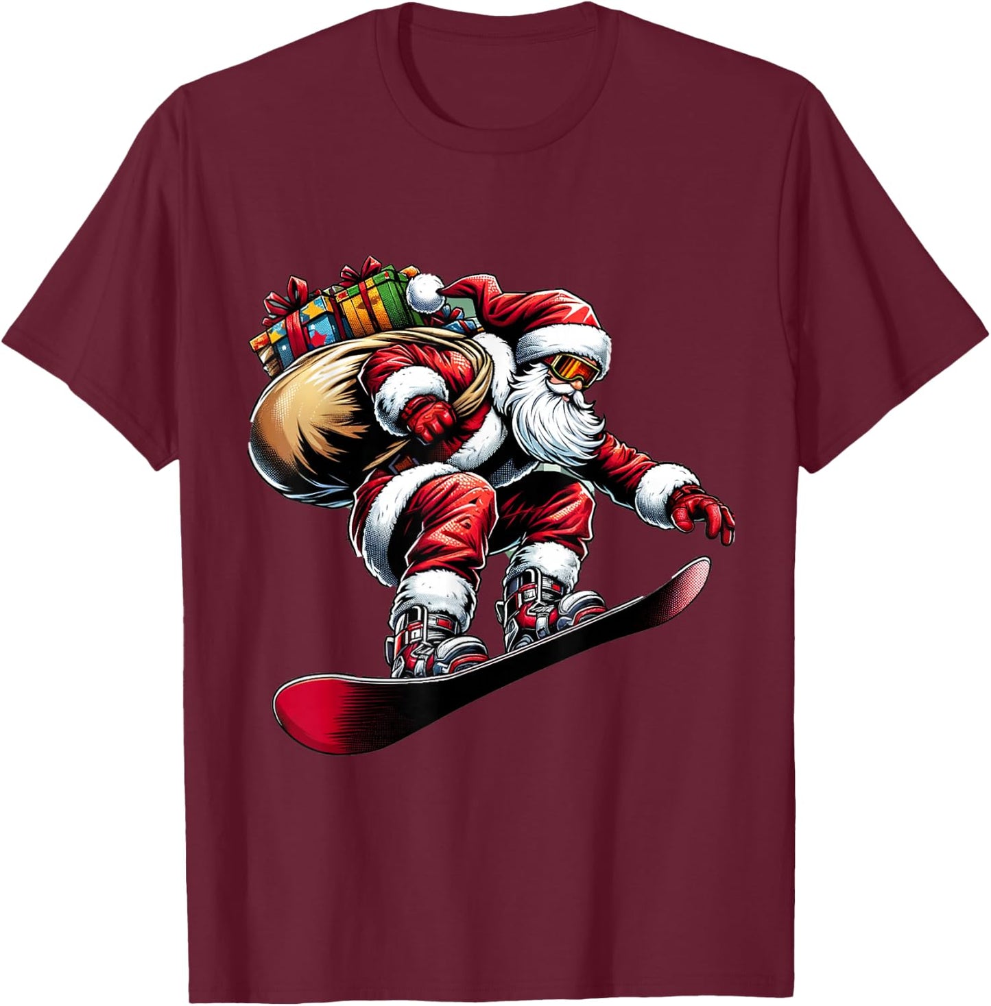 Snowboard Claus Santa Rider Christmas Snow Surfing Xmas T-Shirt - T-Shirt | Maroon