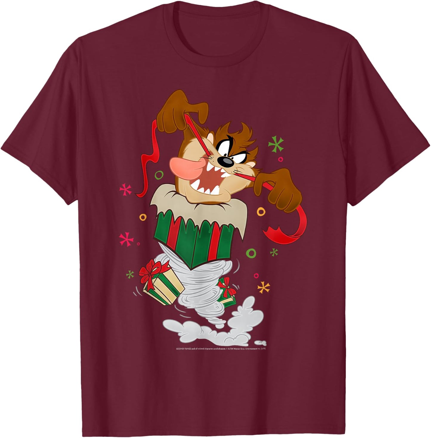 Looney Tunes Christmas Taz Ripping Presents T-Shirt - T-Shirt | Maroon