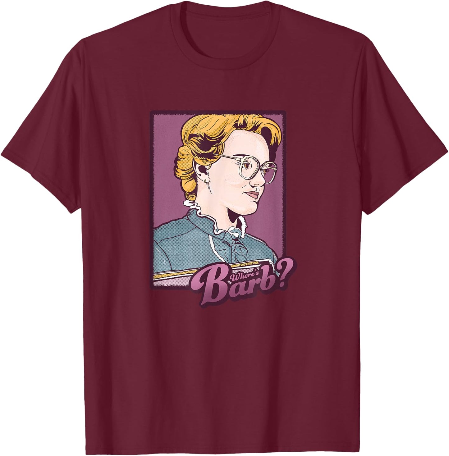 Stranger Things Where's Barb? cartoon poster T-Shirt - T-Shirt | Maroon