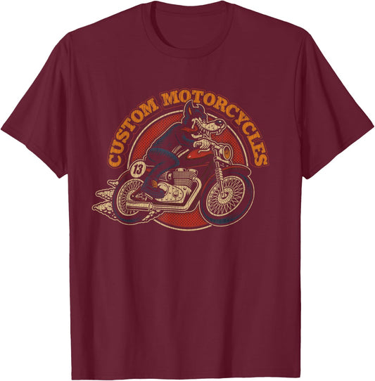 "Custom Motorcycles" Retro Biker Lowbrow Wolf Rockabilly 50s T-Shirt - T-Shirt | Maroon