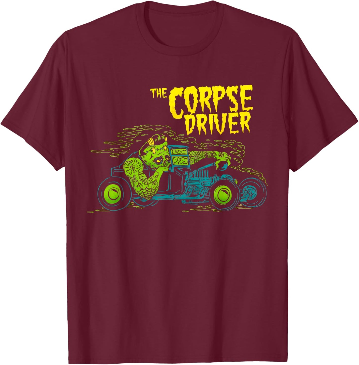 Horror Art - Corpse Driver Frankenstein Gasser Lowbrow Art T-Shirt - T-Shirt | Maroon