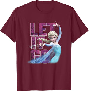 Disney Frozen Elsa Snow Queen Let It Go Sparkle Portrait T-Shirt - T-Shirt | Maroon