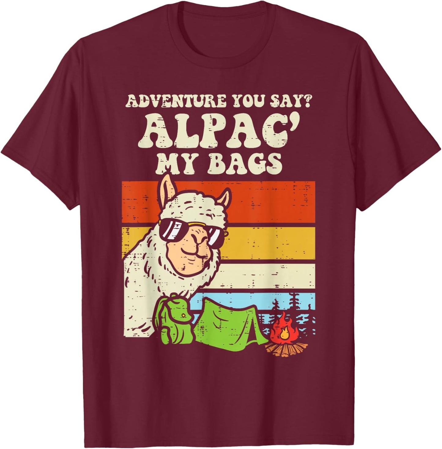 Adventure Alpaca My Bags Retro Camping Camper Men Women Kids T-Shirt - T-Shirt | Maroon