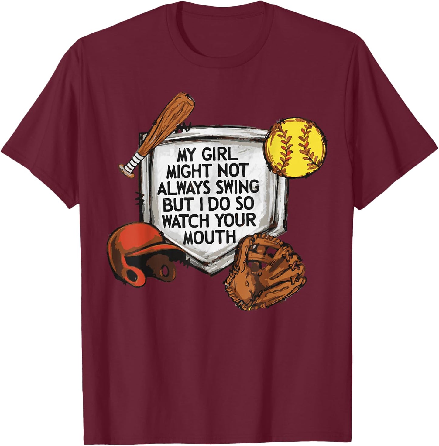 My kid may not swing but I do Softball Mom T-Shirt - T-Shirt | Maroon