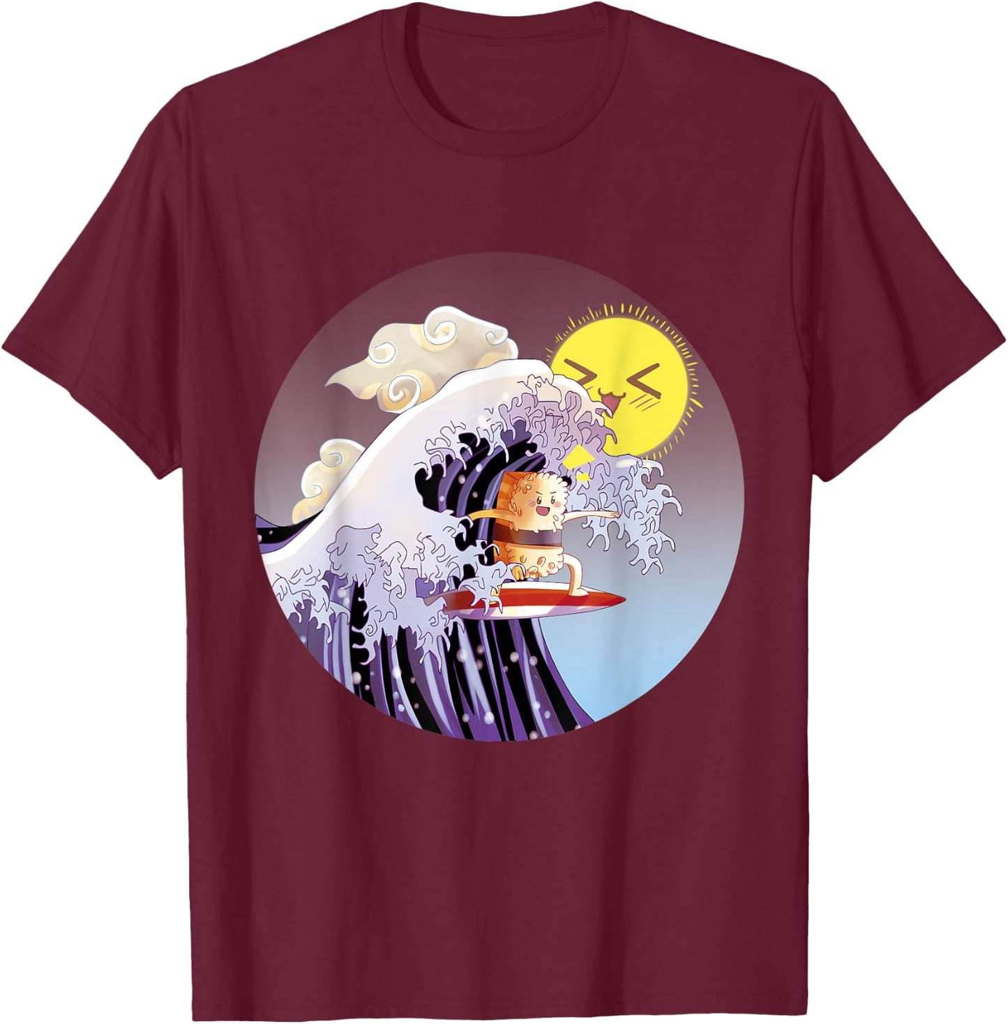 Sushi Surfing Kawaii Waves Gift Surfer Shirt Trendy Cute T-Shirt - T-Shirt | Maroon
