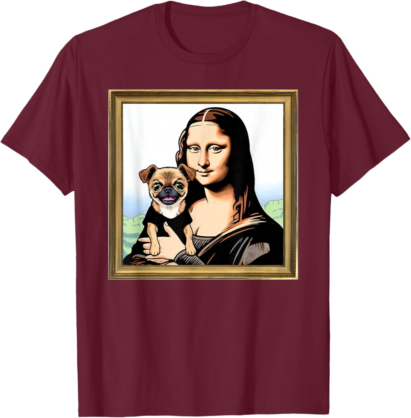 Humor Mona Lisa With Chug dog T-Shirt - T-Shirt | Maroon
