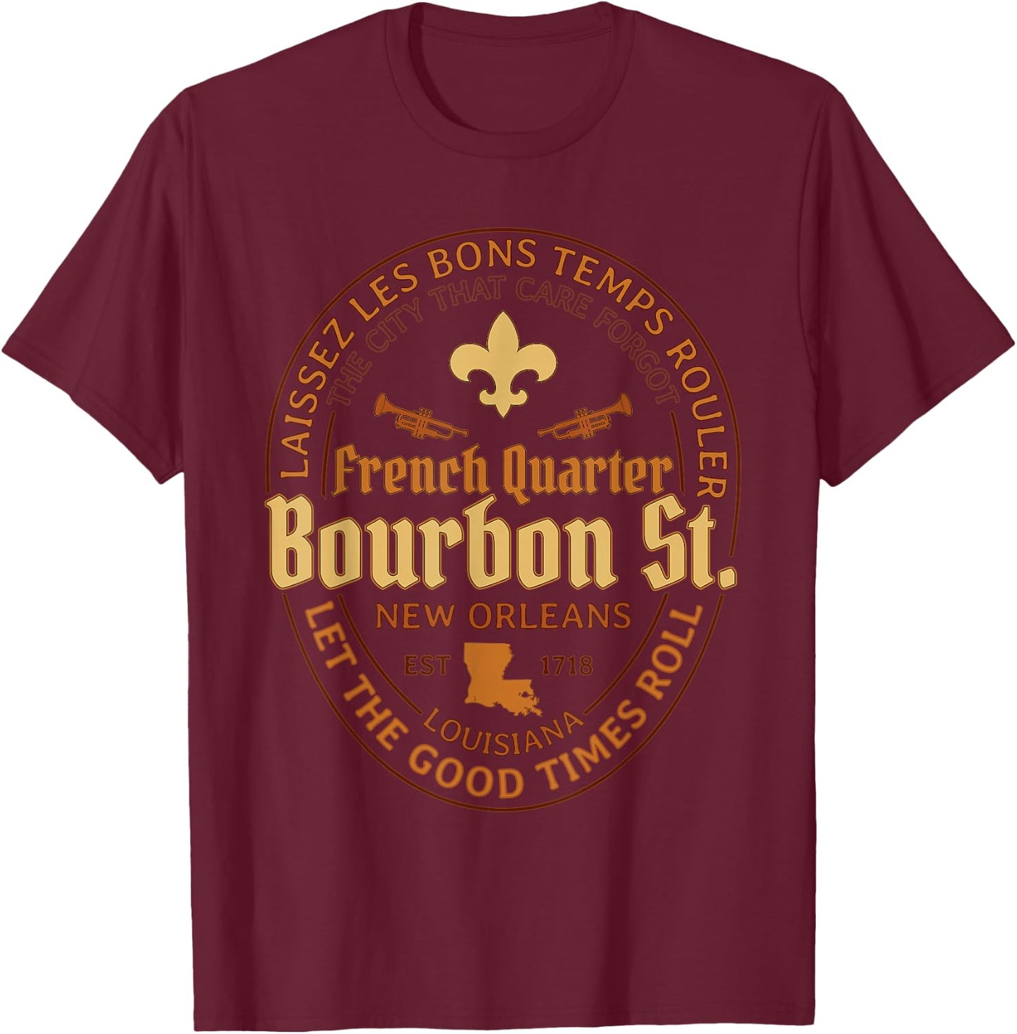 French Quarter Bourbon St New Orleans Souvenir Gift T-Shirt - T-Shirt | Maroon