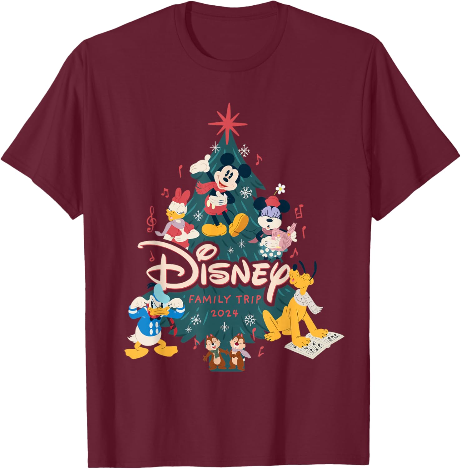 Disney Mickey & Friends Christmas Holiday Family Trip 2024 T-Shirt - T-Shirt | Maroon