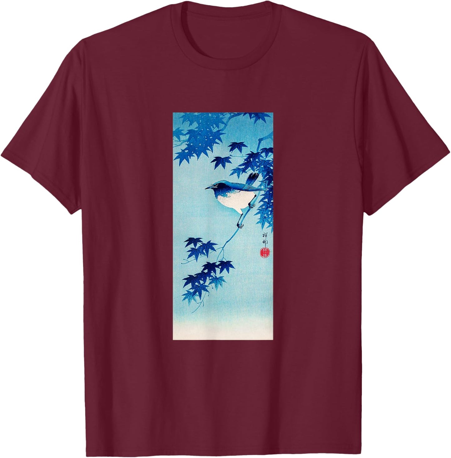 Aesthetic Vintage Japanese Shirt Bird Print Art Gifts Shirt T-Shirt - T-Shirt | Maroon