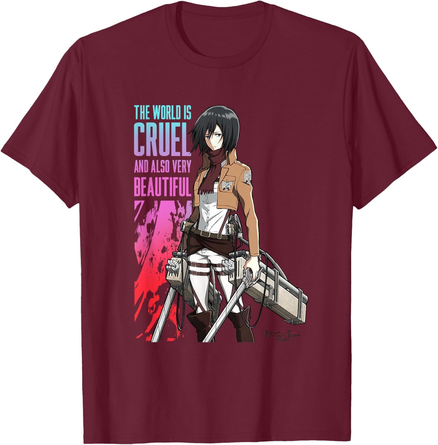 Attack on Titan The World is Cruel AOT Anime T-Shirt - T-Shirt | Maroon