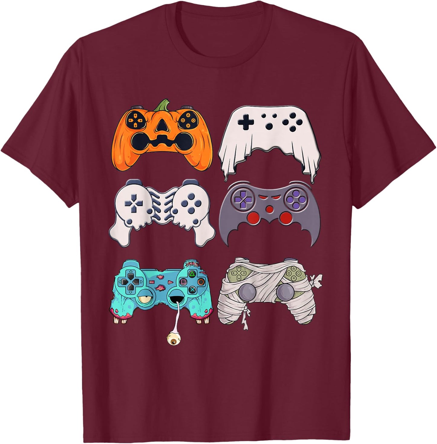 Halloween Skeleton Zombie Gaming Controllers Mummy Boys Kids T-Shirt - T-Shirt | Maroon