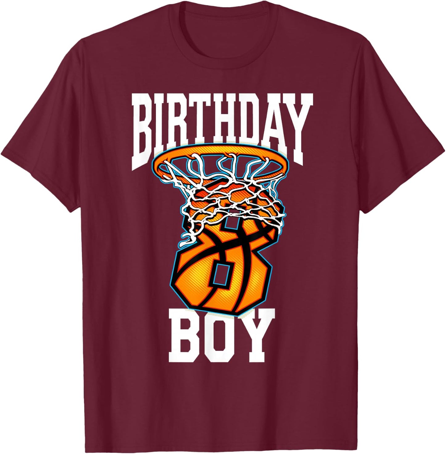 8th Birthday Basketball 8 Years Old Kids Gift T-Shirt - T-Shirt | Maroon