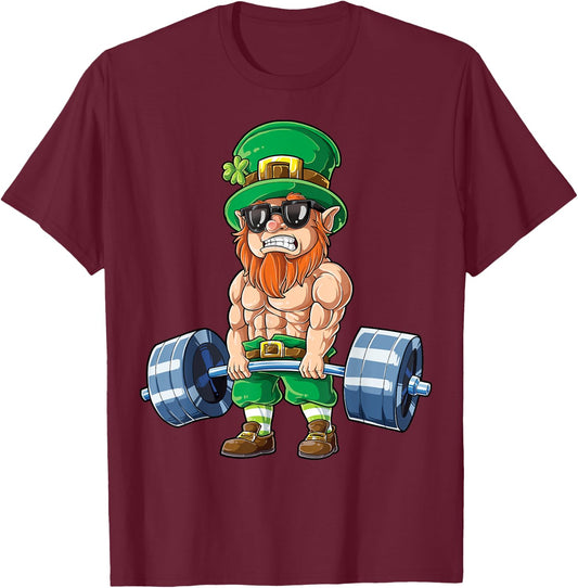 Leprechaun St Patrick's Day Weightlifting Deadlift Fitness T-Shirt - T-Shirt | Maroon