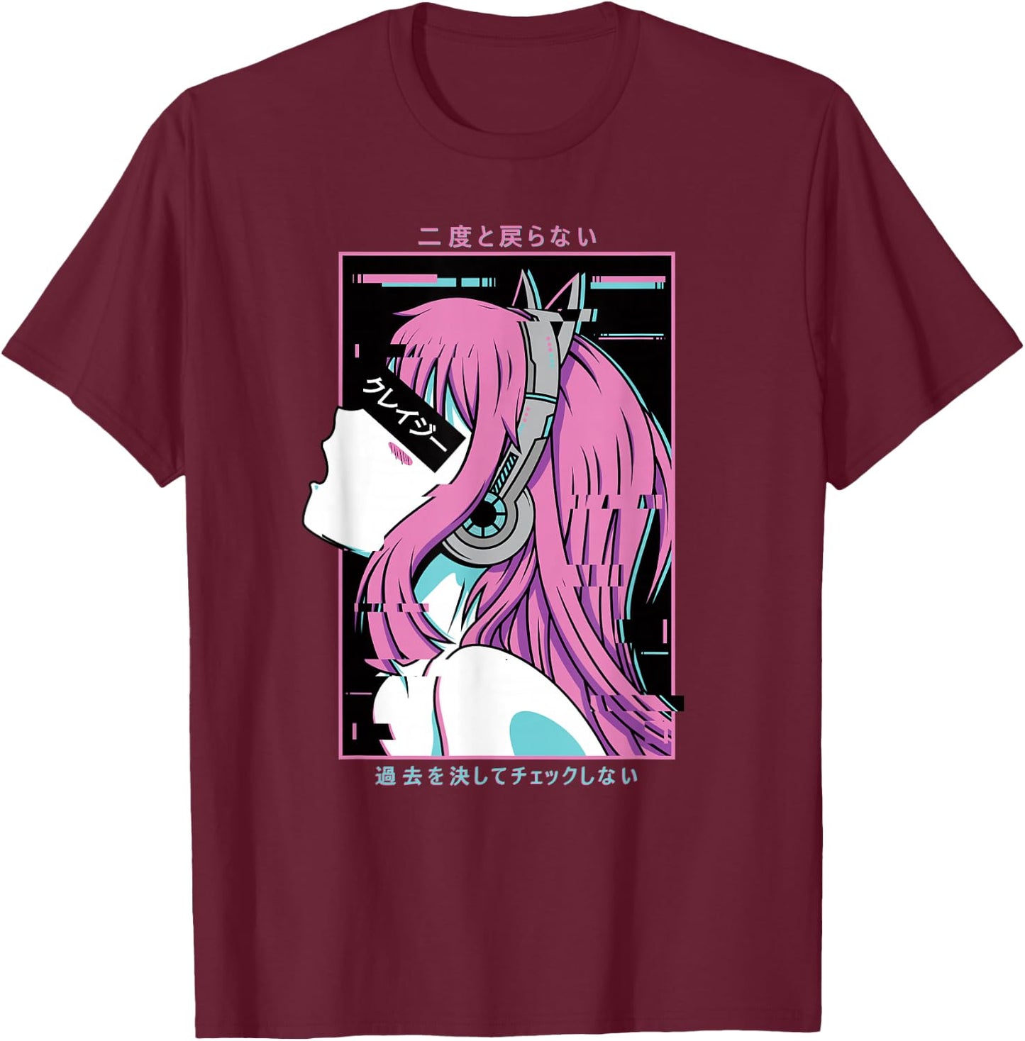 Aesthetic Vaporwave Crazy Waifu Anime Girl T-Shirt - T-Shirt | Maroon